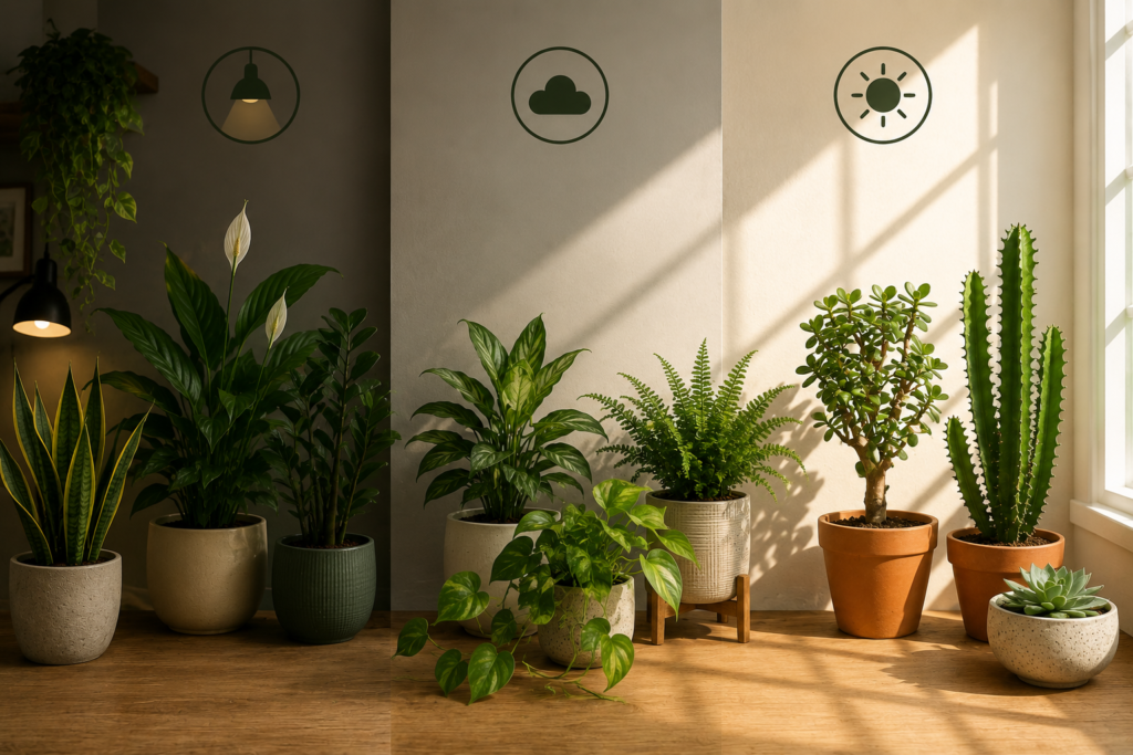 Plantas em ambientes com diferentes níveis de iluminação