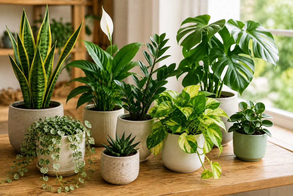Grupo de plantas fáceis de cuidar em vasos