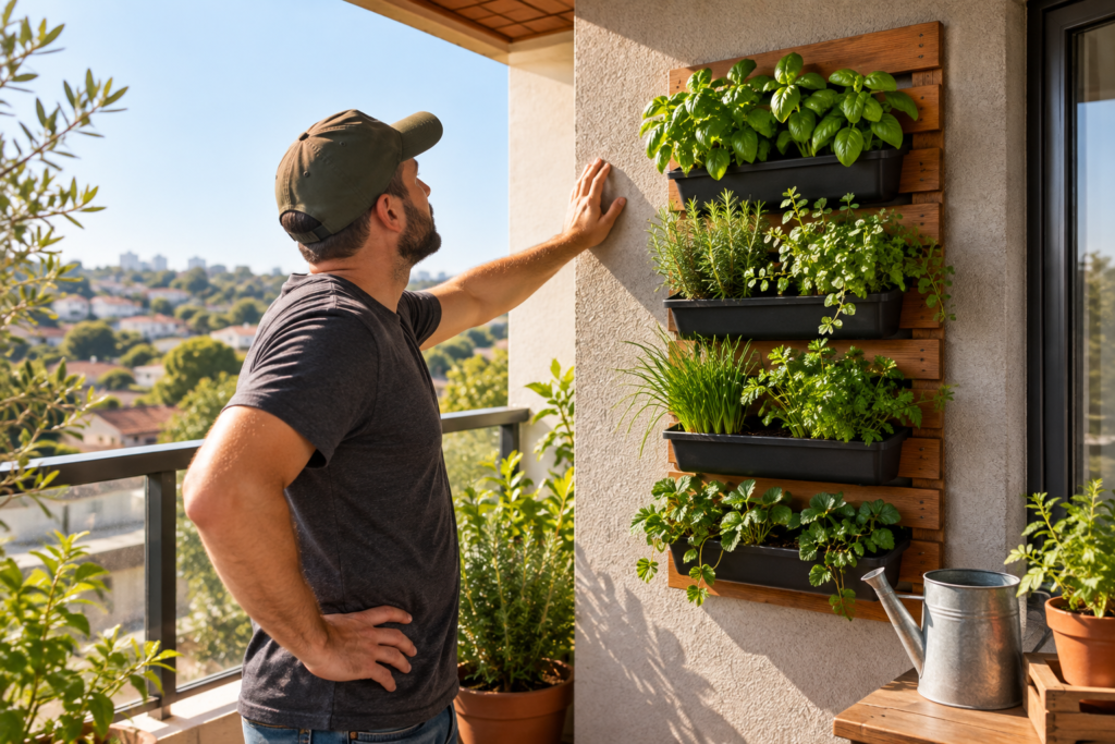 Horta vertical pronta com ervas e hortaliças