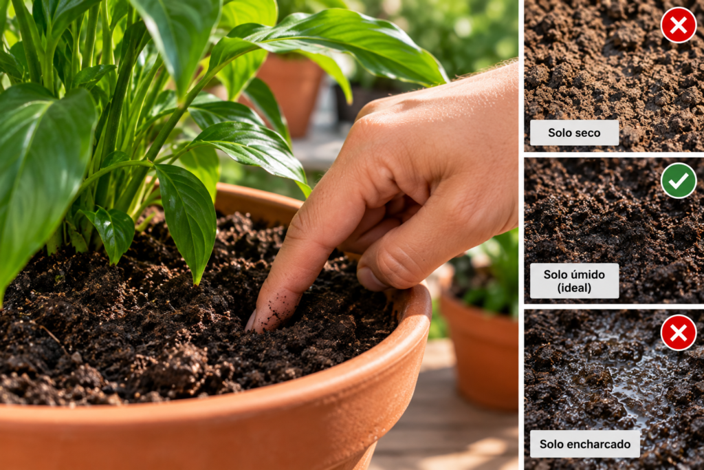 Verificar a umidade do solo antes de regar plantas
